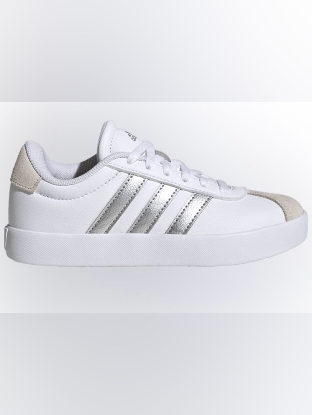 NWT. Adidas. adidas VL Court 3.0 K 'White Silver Metallic'. Size 3.